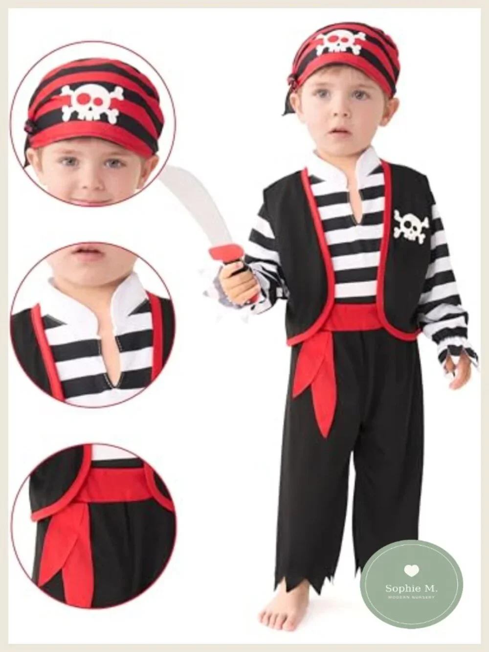 Infant Pirate Costume Set with Vest, Shirt, Pants & Fabric Knife - Halloween